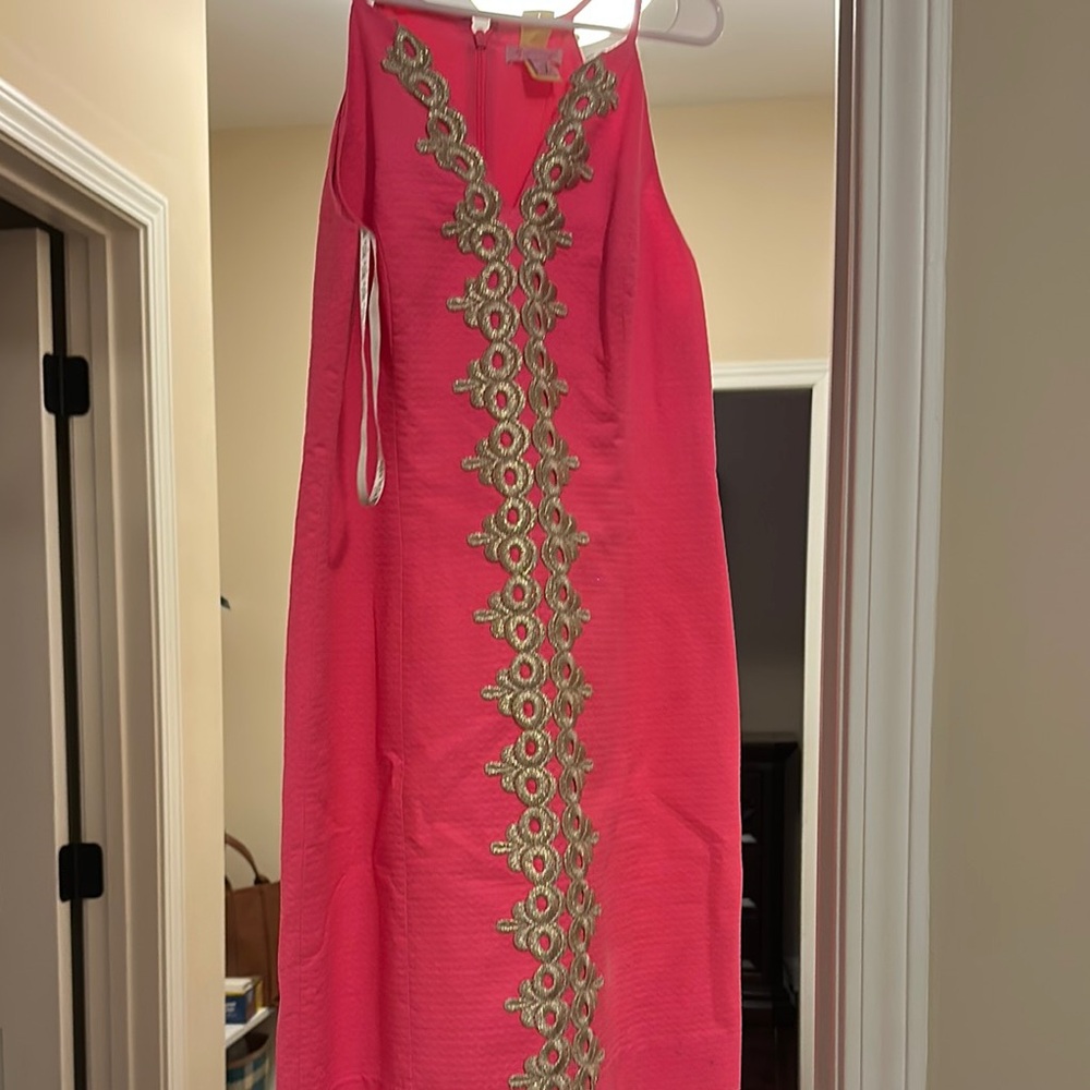 Lilly Pulitzer Pink Halter Sheath Midi Dress